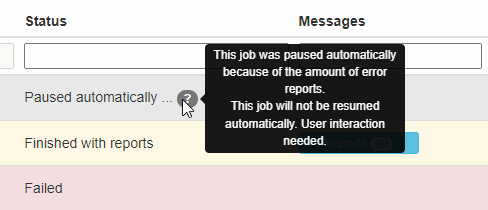 Message : le travail n'est pas repris automatiquement