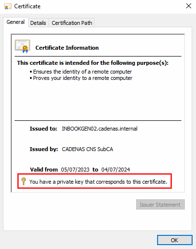 Informations sur le certificat