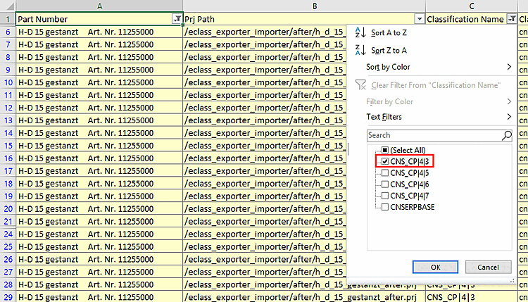 Filtrer le "Classification Name" - ici par exemple "CNS_CP|4|3".