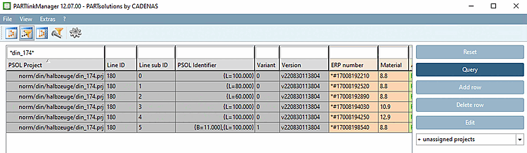 Différents types de variantes dans PARTlinkManager