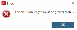 Une valeur négative a été choisie pour la longueur d'extrusion.