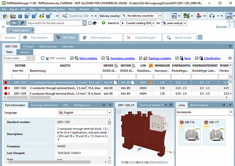 Composant avec accessoires dans PARTdataManager
