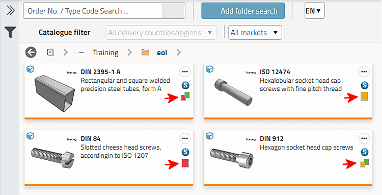 Exemple d'icônes End of Live