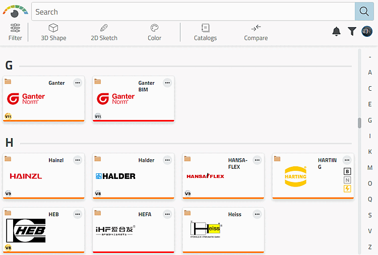 Interface de démarrage - Sélection du catalogue