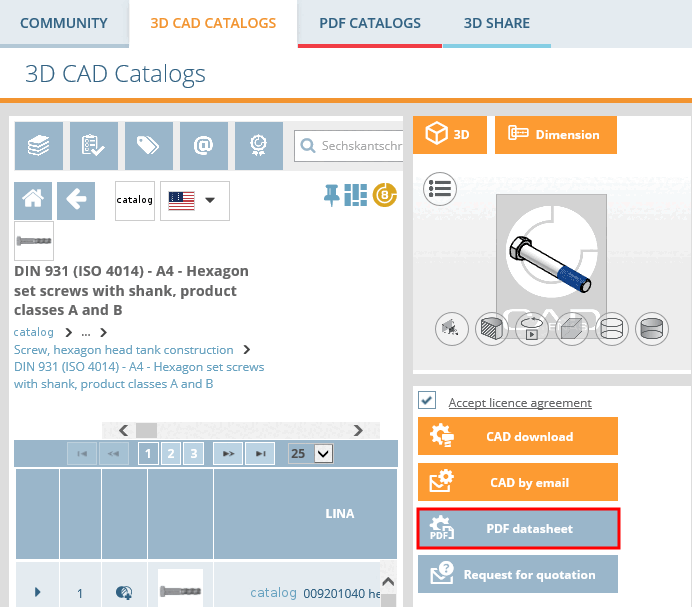 Exportation de la fiche de données PDF dans PARTcommunity