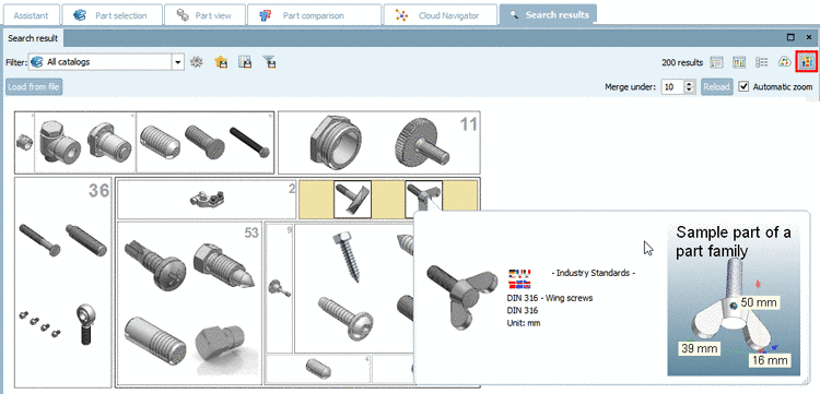 On the lowest level, in the "Partition Map" as well, you can call up the 3D view via mouseover or open the part in the "Part view" via context menu command as usual.