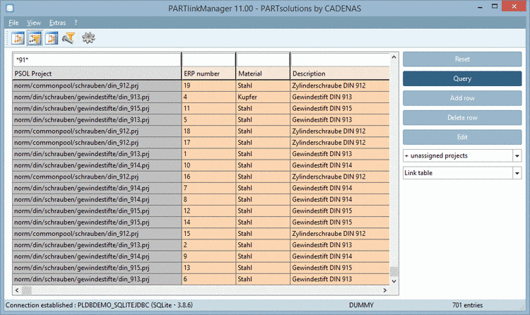Result in PARTlinkManager