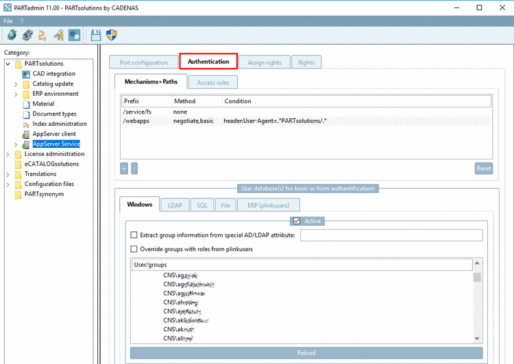 "Authentication" tabbed page
