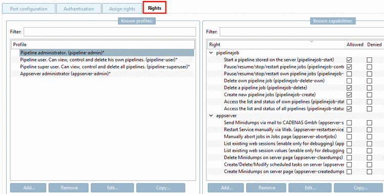"Rights" tabbed page