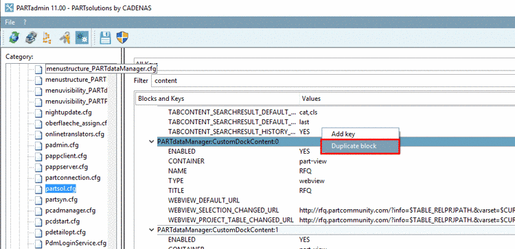 Toolbar "Export": "Export in file" with subitems
