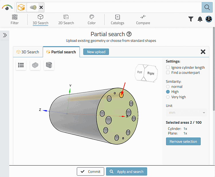 Sélection de la surface supérieure + 1 trou