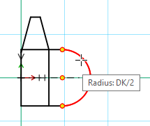 Points de construction : Point de départ, point central et point final d'un arc de cercle
