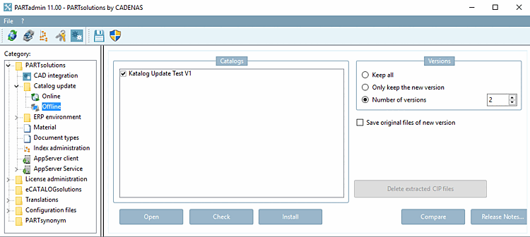 PARTadmin -> Mise à jour du catalogue [Catalog update] -> Hors ligne [Offline]
