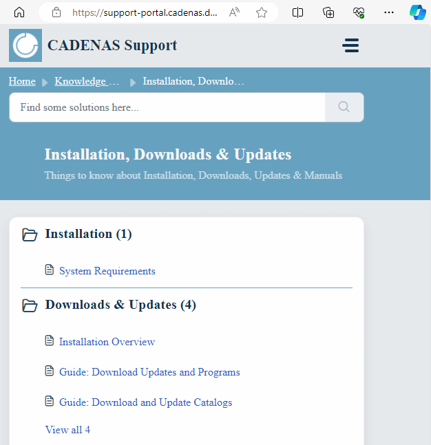 Assistance CADENAS > Installation, téléchargements et mises à jour