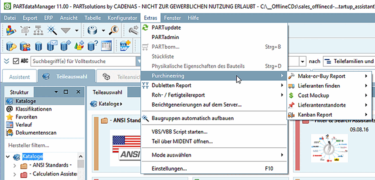 Affichage dans l'IU de l'élément de menu "Purchineering [Purchineering]", qui a des sous-menus