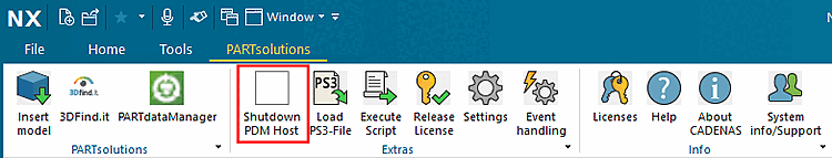 Bouton "Shutdown PDM Host" illustré avec NX