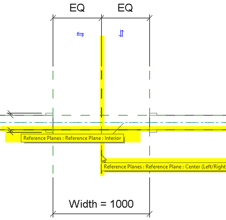 Intersection des plans de référence en vue de dessus
