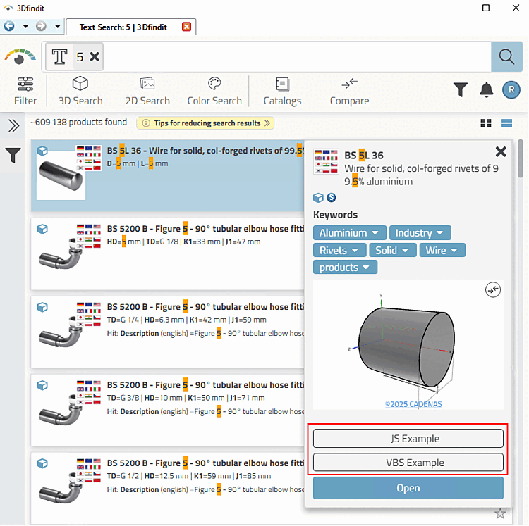 Boutons dans le menu contextuel des résultats de recherche