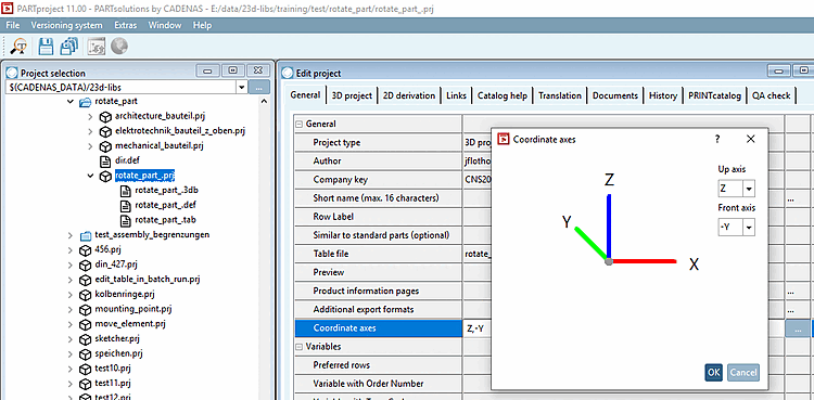 PARTproject : Fonction "Axes de coordonnées [Coordinate axes]