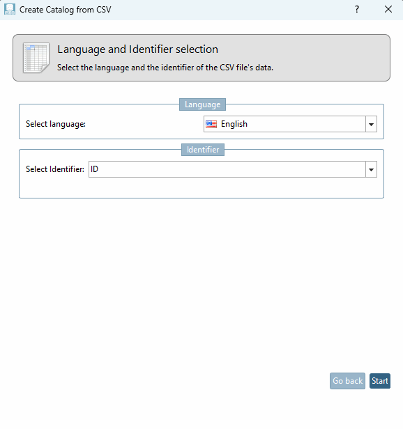 Choix de la langue et de l'identifiant [Language and Identifier selection]