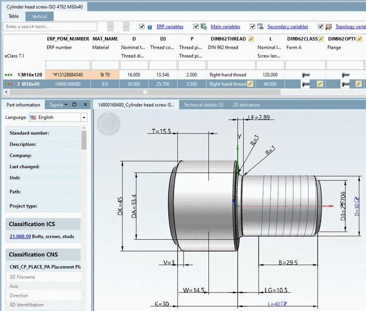 Dialog "Topology search exemplarily with the search conditions Circular Pattern" and "Size"