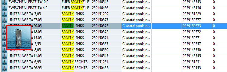 Preferred rows function on: Only the green ones are displayed.