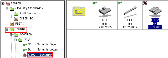 Part selection - Hinge wing / Hinge bolt