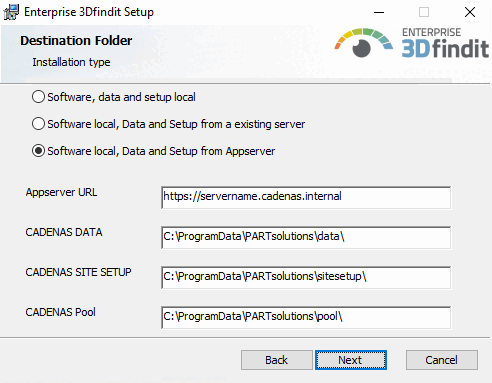Esempio: software locale, dati e impostazioni da Appserver (in altre parole, viene utilizzato RemoteFileSystem).