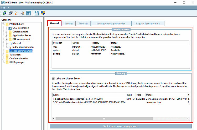 Pagina della scheda "Generale [General]