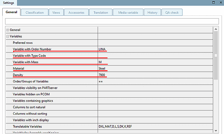 Modifica progetto [Edit project] -> scheda Generale [General] -> Variabili [Variables]