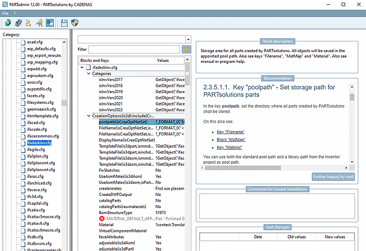 Esempio di selezione del file di configurazione per Inventor