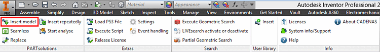 Menù PARTsolutions esemplare in Inventor
