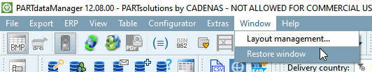 Finestra [Window] -> Ripristina impostazioni predefinite [Recover standard]