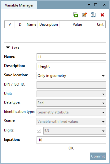 In questo esempio, L (Lunghezza) è stato inserito con il valore 20.
