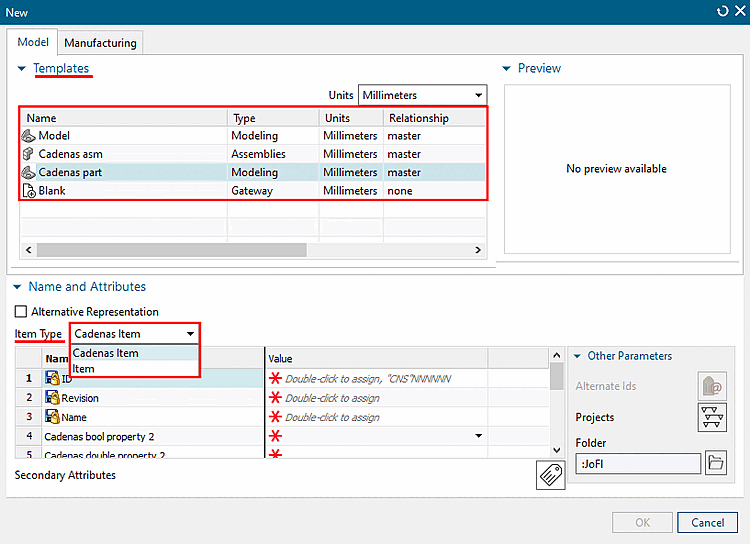 Modelli "CADENAS asm" e "CADENAS part".