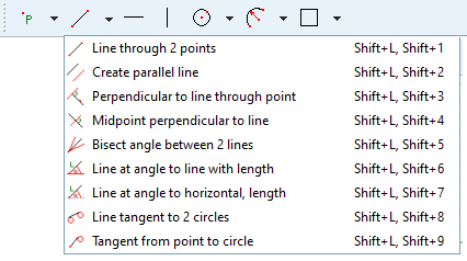 La barra degli strumenti "Forme [Shapes]" contiene strumenti per punti [Points], linee [Lines], cerchi [Circles], archi [Arcs] e angoli N.