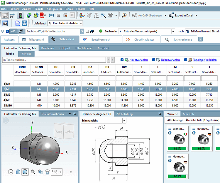 Vista delle parti [Part view] PARTdataManager
