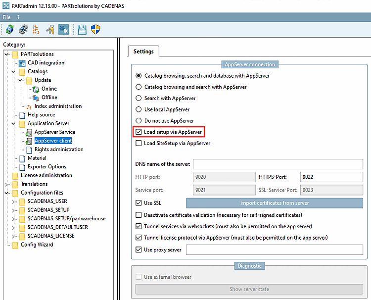 Impostazione del carico tramite AppServer [Load setup via AppServer]