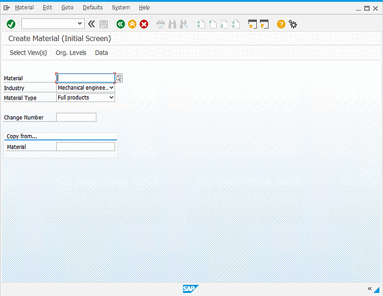 SAP GUI > Crea materiale (schermata iniziale)