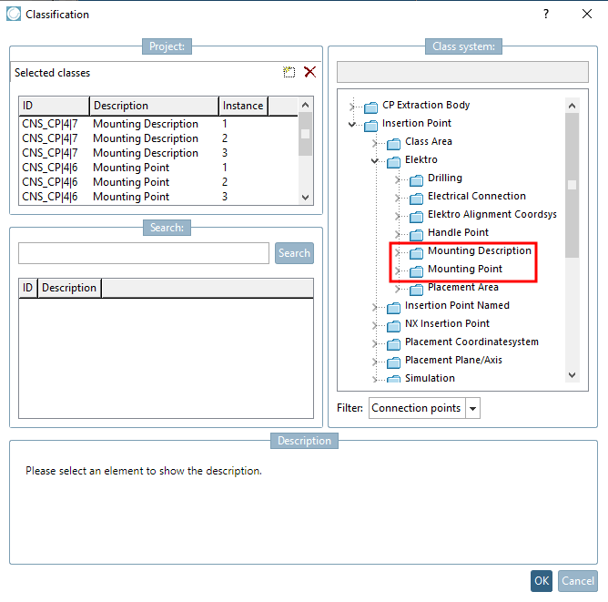 Punto di montaggio" e "Descrizione del montaggio".