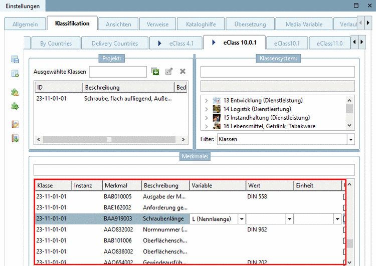 Class variables by example of eCl@ss