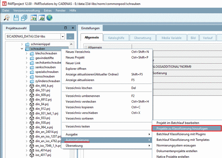 Context menu: Automation -> Add projects to classification