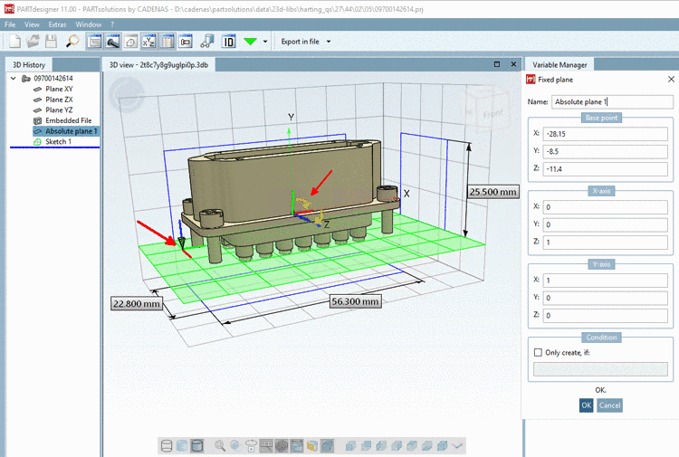 Original coordinate cross and another one in connection point with new orientation.