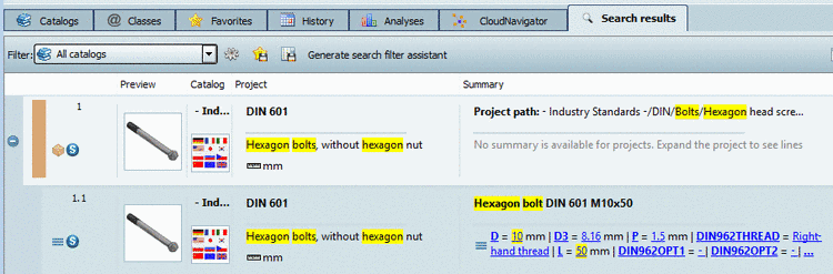 At lines which have been added to the part comparison the respective icon is displayed.