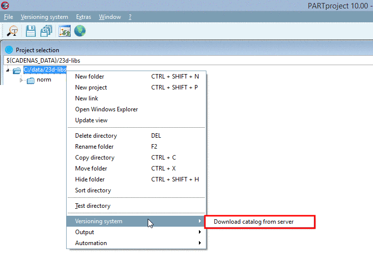 Context menu on the level of 23d-libs