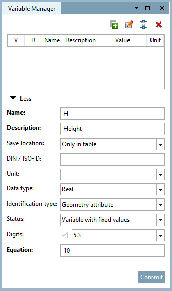 Here H (height) with value 10 has been entered.