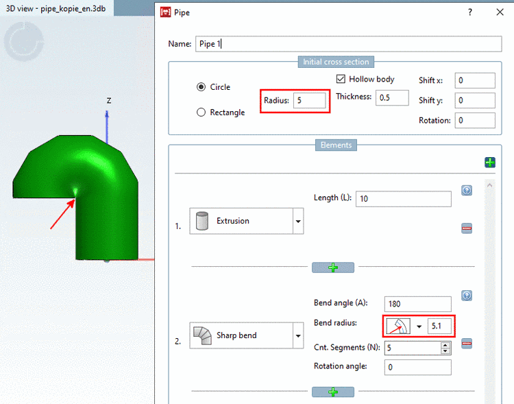 Bend radius a little bit greater than the circle radius