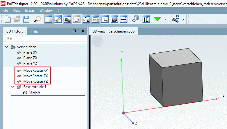 Part displaced on the X axis by 10