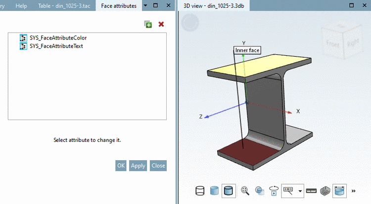 On the selected face, a color and a text attribute is already set.