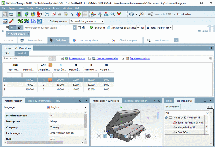 Hinge in PARTdataManager part view
